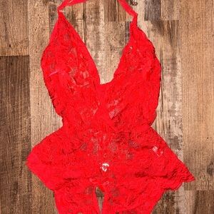 Elegant Red Lace Bodysuit